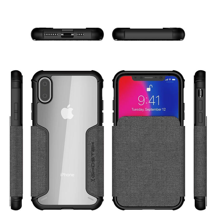 iPhone Xs Max Case, Ghostek Exec 3 Series for iPhone Xs Max / iPhone Pro Protective Wallet Case [Gray] (Color in image: Red)