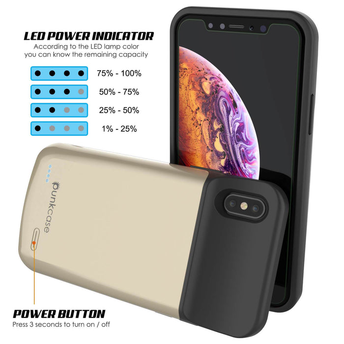 iphone XS Max Battery Case, PunkJuice 5000mAH Fast Charging Power Bank W/ Screen Protector | [Gold] (Color in image: black)