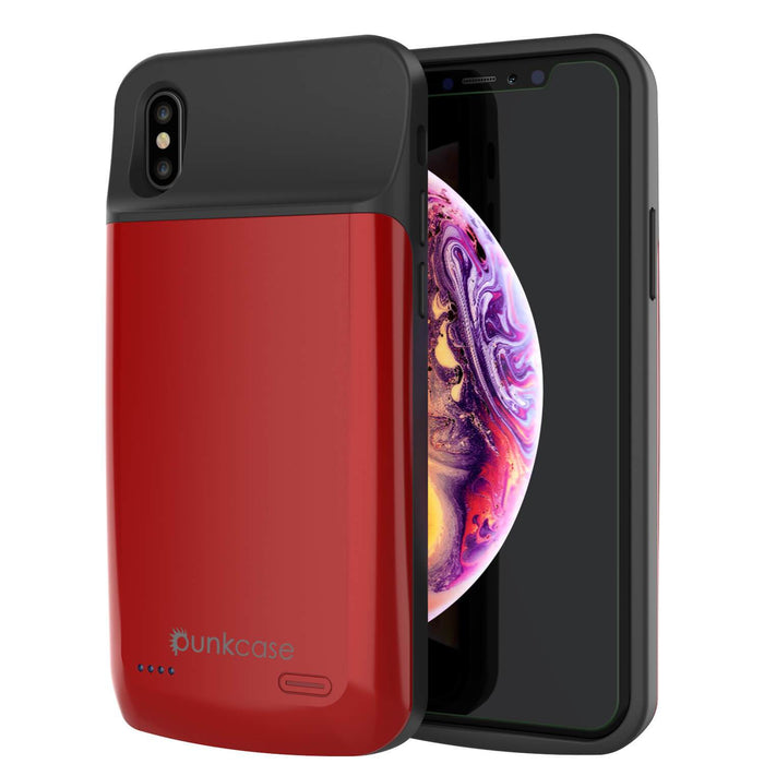 iphone XS Max Battery Case, PunkJuice 5000mAH Fast Charging Power Bank W/ Screen Protector | [Red] (Color in image: red)