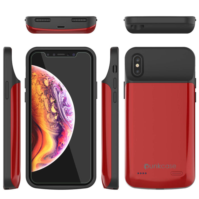 iphone XS Max Battery Case, PunkJuice 5000mAH Fast Charging Power Bank W/ Screen Protector | [Red] 