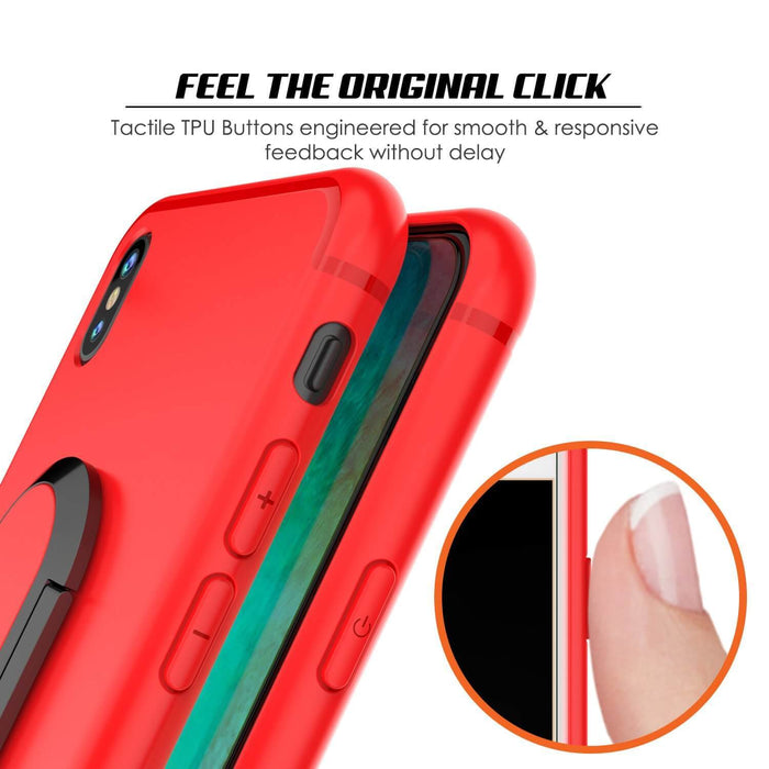 iPhone XS Max Case, Punkcase Magnetix Protective TPU Cover W/ Kickstand, Tempered Glass Screen Protector [Red] (Color in image: black)