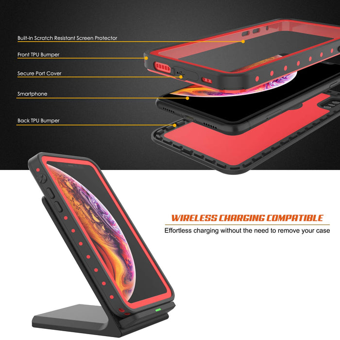 iPhone XS Max Waterproof IP68 Case, Punkcase [Red] [StudStar Series] [Slim Fit] [Dirtproof] (Color in image: pink)