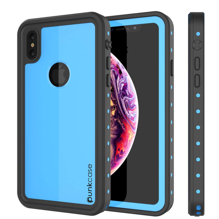iPhone XS Max Waterproof IP68 Case, Punkcase [Light blue] [StudStar Series] [Slim Fit] [Dirtproof] (Color in image: light blue)