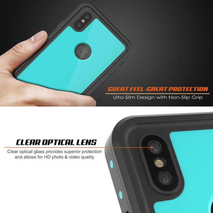 iPhone XS Max Waterproof IP68 Case, Punkcase [Teal] [StudStar Series] [Slim Fit] [Dirtproof] (Color in image: white)