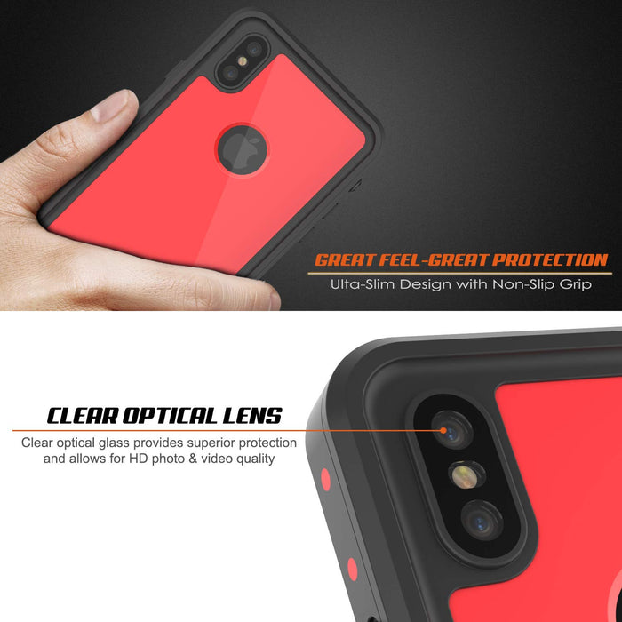 iPhone XS Max Waterproof IP68 Case, Punkcase [Red] [StudStar Series] [Slim Fit] [Dirtproof] (Color in image: black)