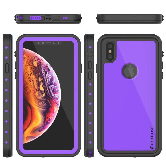 iPhone XS Max Waterproof IP68 Case, Punkcase [Purple] [StudStar Series] [Slim Fit] [Dirtproof] (Color in image: black)