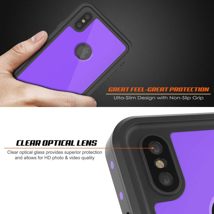 iPhone XS Max Waterproof IP68 Case, Punkcase [Purple] [StudStar Series] [Slim Fit] [Dirtproof] (Color in image: white)