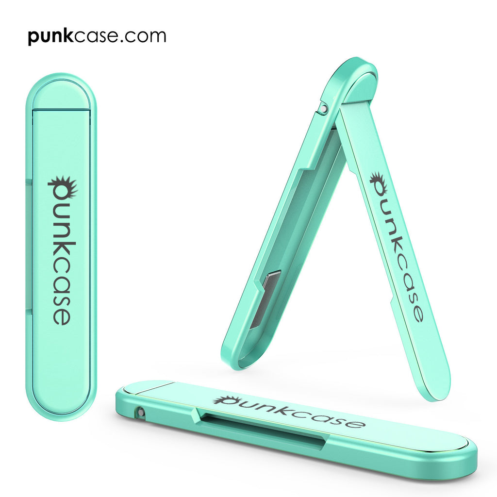 PUNKCASE FlickStick Universal Cell Phone Kickstand for all Mobile Phones & Cases with Flat Backs, One Finger Operation (Teal) (Color in image: White)
