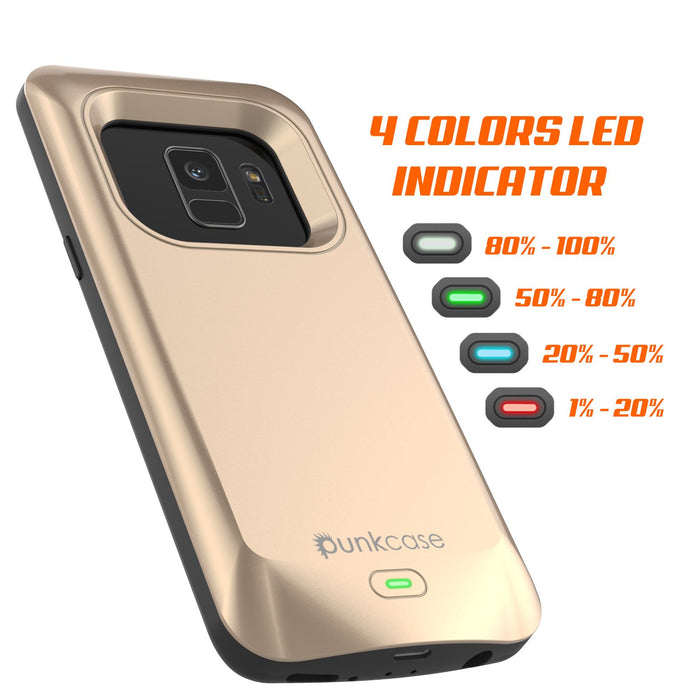 Galaxy S9 Battery Case, PunkJuice 5000mAH Fast Charging Power Bank W/ Screen Protector | Integrated USB Port | IntelSwitch | Slim, Secure and Reliable | Suitable for Samsung Galaxy S9 [Gold] 