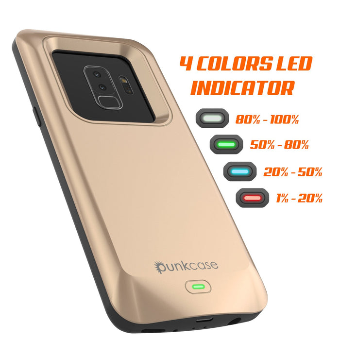 Galaxy S9 PLUS Battery Case, PunkJuice 5000mAH Fast Charging Power Bank W/ Screen Protector | Integrated USB Port | IntelSwitch | Slim, Secure and Reliable | Suitable for Samsung Galaxy S9+ [Gold] 