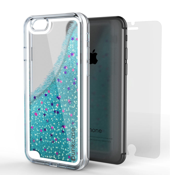 iPhone 8 Case, PunkCase LIQUID Teal Series, Protective Dual Layer Floating Glitter Cover (Color in image: rose)
