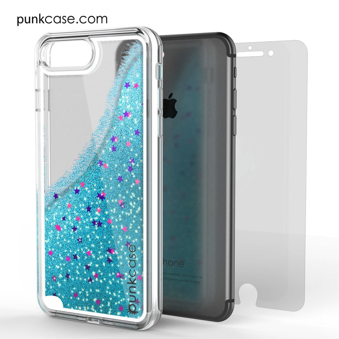 iPhone 8+ Plus Case, PunkCase LIQUID Teal Series, Protective Dual Layer Floating Glitter Cover (Color in image: rose)