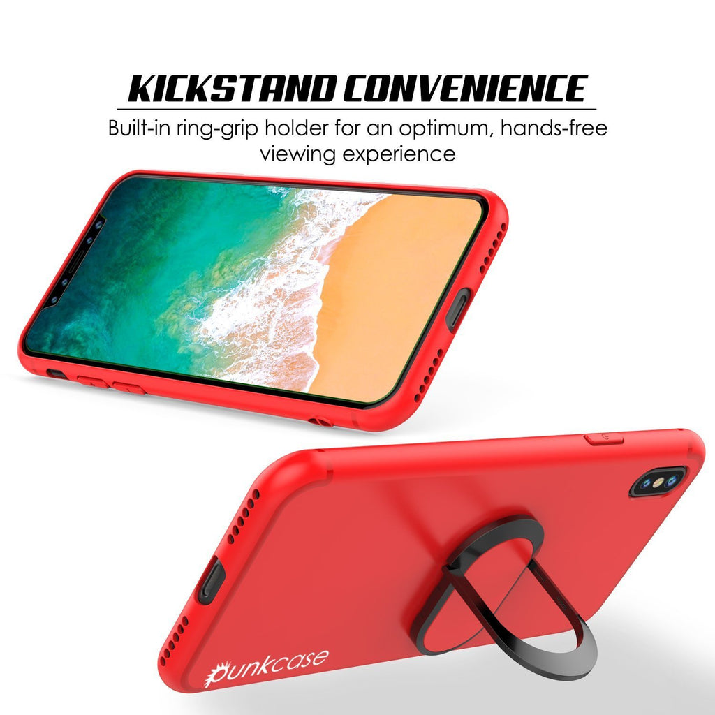 iPhone X Case, Punkcase Magnetix Protective TPU Cover W/ Kickstand, Tempered Glass Screen Protector [Red] (Color in image: black)