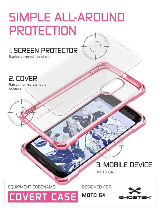 Moto G4 Case, Ghostek Covert Peach Series | Clear TPU | Explosion-Proof Screen Protector |Ultra Fit (Color in image: Clear)