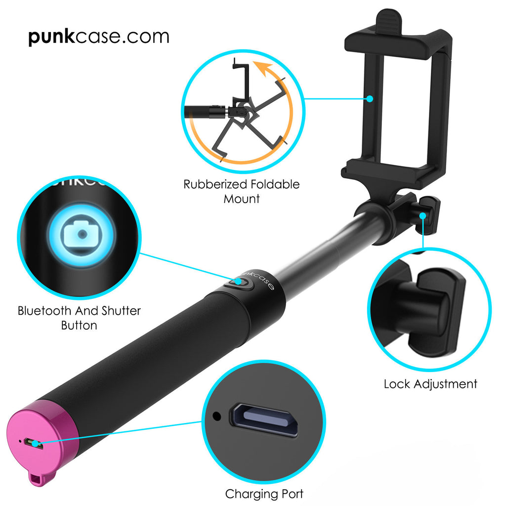 Punkcase Rubberized Foldable Mount Bluetooth And Shutter Button Lock Adjustment Charging Port (Color in image: Blue)