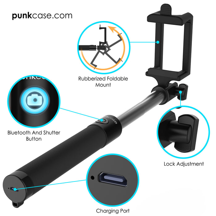 Punkcase Rubberized Foldable Mount Bluetooth And Shutter Button Lock Adjustment Charging Port (Color in image: Gold)