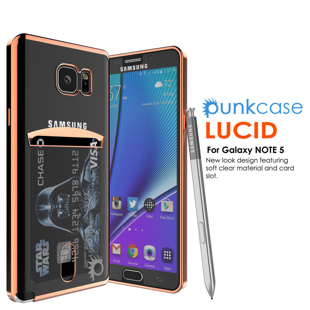 Galaxy Note 5 Case, PUNKCASE® LUCID Rose Gold Series | Card Slot | SHIELD Screen Protector (Color in image: Gold)