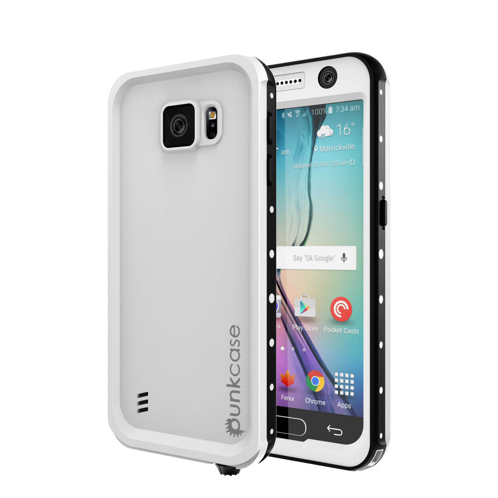 Galaxy S6 Waterproof Case, Punkcase StudStar White Thin 6.6ft Underwater IP68 Shock/Dirt/Snow Proof (Color in image: white)