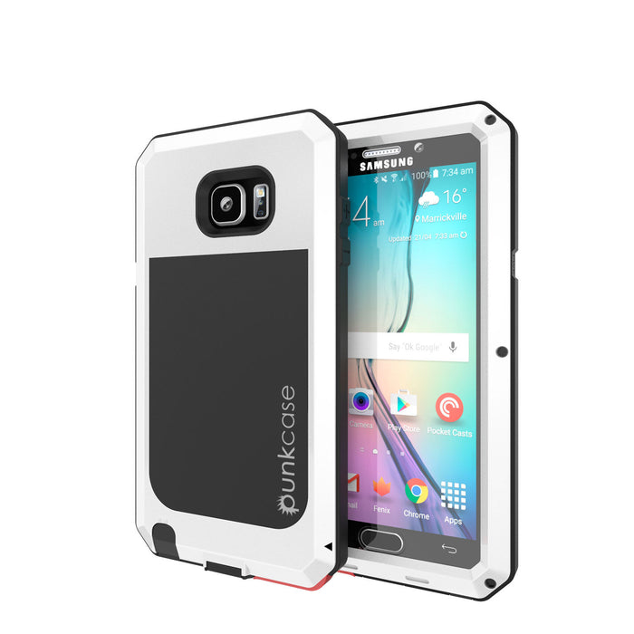 Note 5 Case, Punkcase® METALLIC Series WHITE w/ TEMPERED GLASS | Aluminum Frame (Color in image: White)