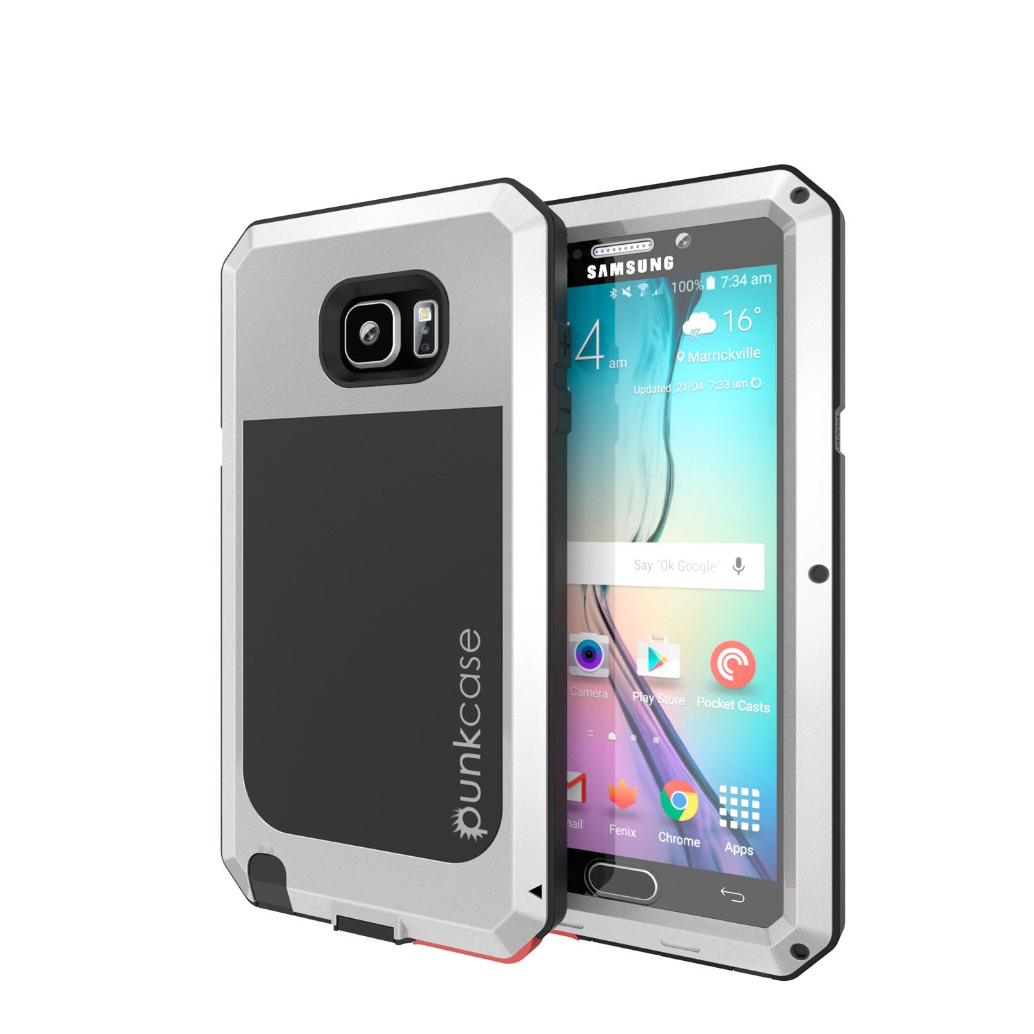Note 5 Case, Punkcase® METALLIC Series SILVER w/ TEMPERED GLASS | Aluminum Frame (Color in image: Silver)
