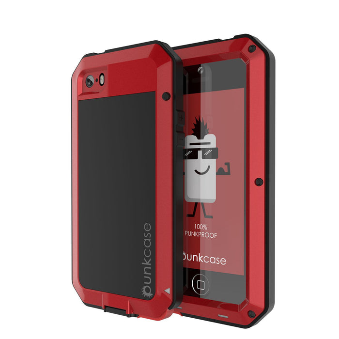 iPhone SE/5/5s Case, Punkcase® METALLIC Series RED w/ TEMPERED GLASS | Aluminum Frame (Color in image: Red)