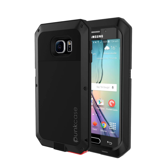 Galaxy S6 EDGE Case, PUNKcase Metallic Black Shockproof  Slim Metal Armor Case (Color in image: black)
