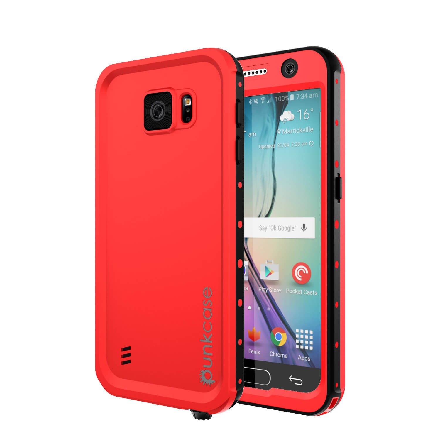 Galaxy S6 Waterproof Case PunkCase StudStar Red Thin 6.6ft Underwater IP68 Shock/Dirt/Snow Proof (Color in image: red)