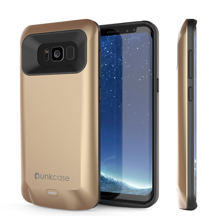 Galaxy S8 PLUS Battery Case, Punkcase 5500mAH Charger Case W/ Screen Protector | Integrated Kickstand & USB Port | IntelSwitch [Gold] (Color in image: Gold)