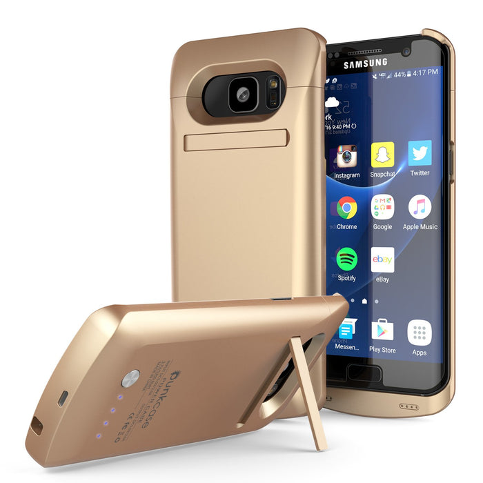 Galaxy S7 EDGE Battery Case, Punkcase 5200mAH Charger Case W/ Screen Protector | Integrated Kickstand & USB Port | IntelSwitch [Gold] (Color in image: Gold)