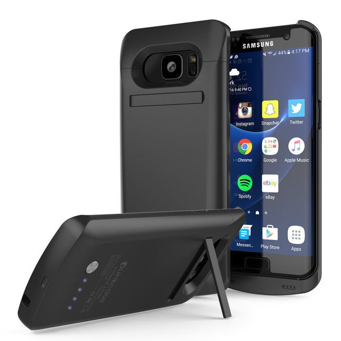 Galaxy S7 EDGE Battery Case, Punkcase 5200mAH Charger Case W/ Screen Protector | Integrated Kickstand & USB Port | IntelSwitch [Black] (Color in image: Black)