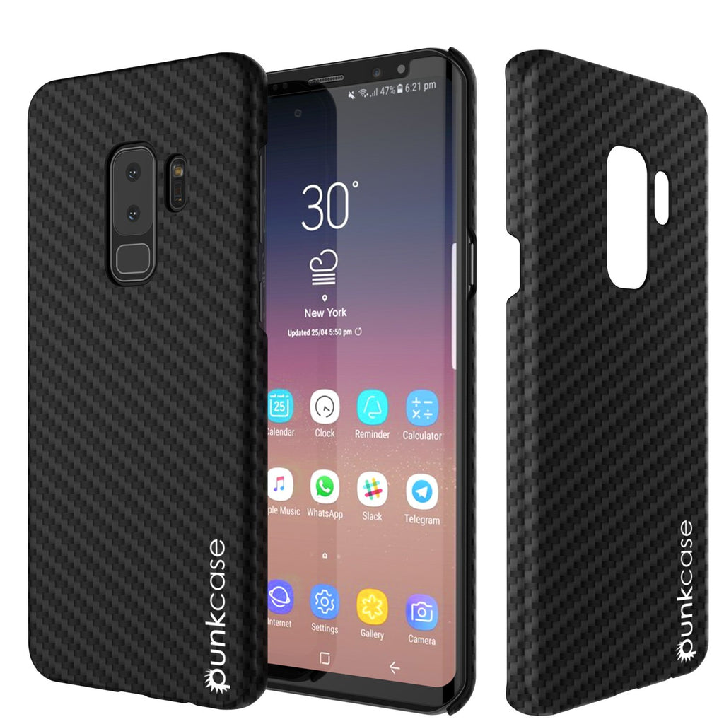 Galaxy S9 Plus Case, Punkcase CarbonShield, Heavy Duty & Ultra Thin 2 Piece Dual Layer PU Leather Cover [shockproof][non slip] with PUNKSHIELD Screen Protector for Samsung S9 Plus [jet black] (Color in image: Black)