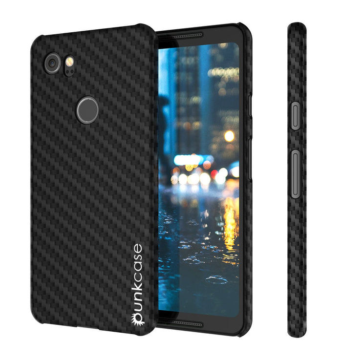 Google Pixel 2 XL  CarbonShield Heavy Duty & Ultra Thin 2 Piece Dual Layer PU Leather Cover [shockproof][non slip] with Tempered Glass Screen Protector for Google Pixel 2 XL [Jet Black] (Color in image: black)