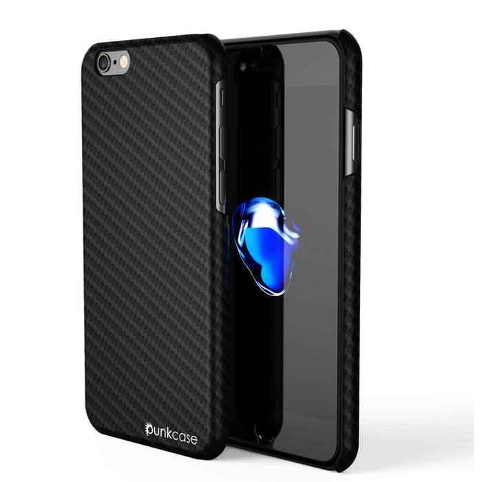 iPhone 7 Case, Punkcase CarbonShield Jet Black with 0.3mm Tempered Glass (Color in image: Jet Balck)
