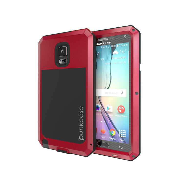 Note 4 Case, Punkcase® METALLIC Series RED w/ TEMPERED GLASS | Aluminum Frame (Color in image: Red)