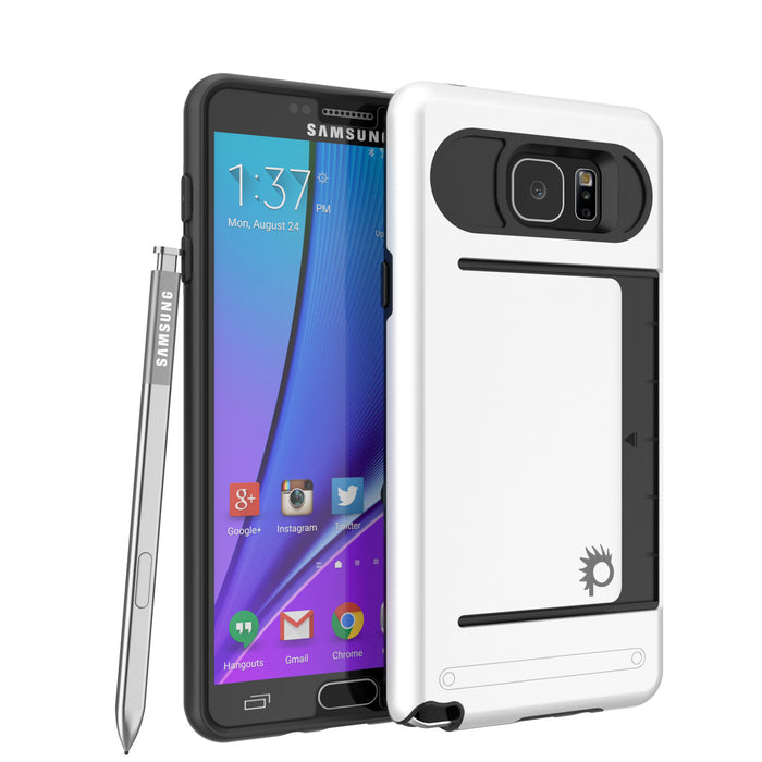 Galaxy Note 5 Case PunkCase CLUTCH White Series Slim Armor Soft Cover Case w/ Tempered Glass (Color in image: White)
