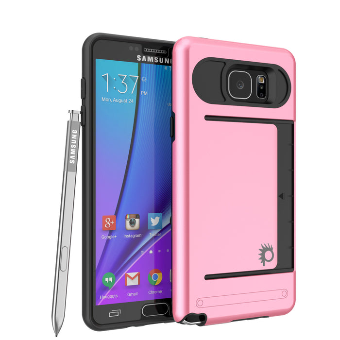 Galaxy Note 5 Case PunkCase CLUTCH Pink Series Slim Armor Soft Cover Case w/ Tempered Glass (Color in image: Pink)