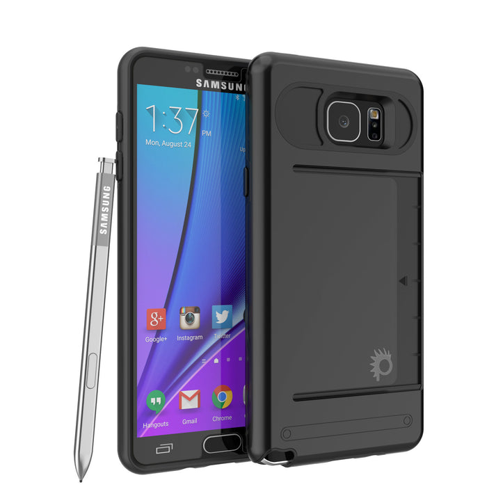 Galaxy Note 5 Case PunkCase CLUTCH Black Series Slim Armor Soft Cover Case w/ Tempered Glass (Color in image: Black)
