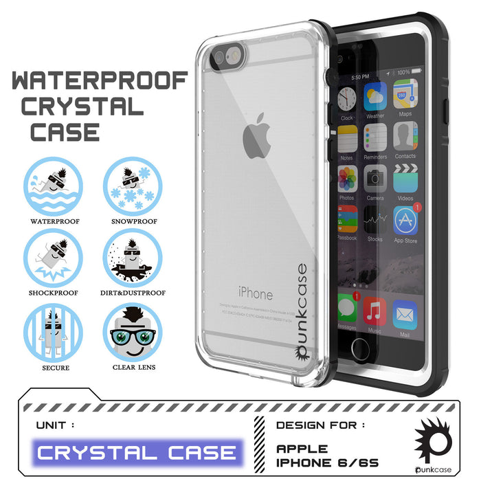iPhone 6+/6S+ Plus Waterproof Case, PUNKcase CRYSTAL White W/ Attached Screen Protector | Warranty (Color in image: pink)