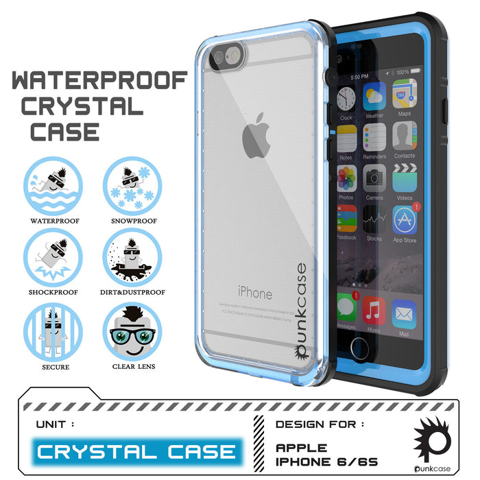 iPhone 6/6S Waterproof Case, PUNKcase CRYSTAL Light Blue  W/ Attached Screen Protector  | Warranty (Color in image: white)