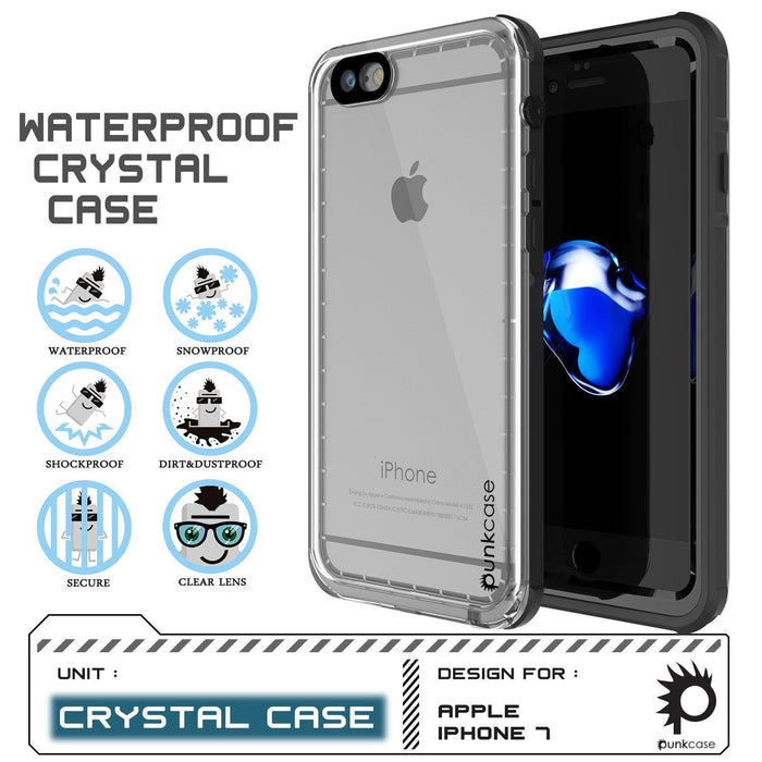 Apple iPhone 8 Waterproof Case, PUNKcase CRYSTAL Black W/ Attached Screen Protector  | Warranty (Color in image: White)