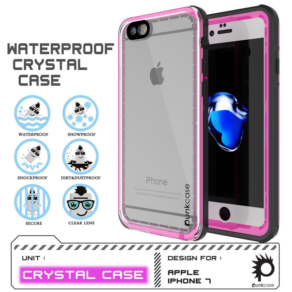 Apple iPhone 8 Waterproof Case, PUNKcase CRYSTAL Pink W/ Attached Screen Protector  | Warranty (Color in image: Black)