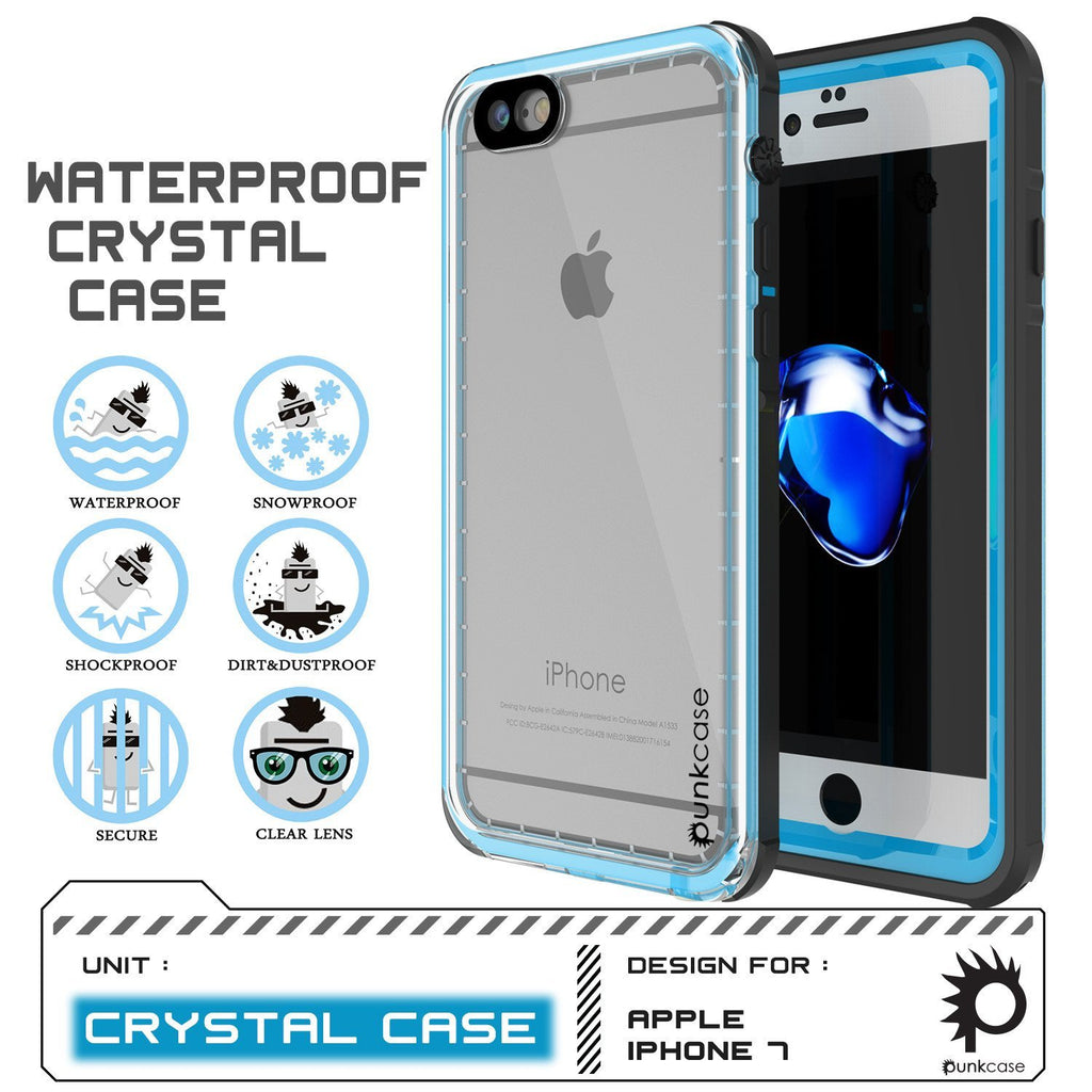 Apple iPhone 8 Waterproof Case, PUNKcase CRYSTAL Light Blue  W/ Attached Screen Protector  | Warranty (Color in image: Black)