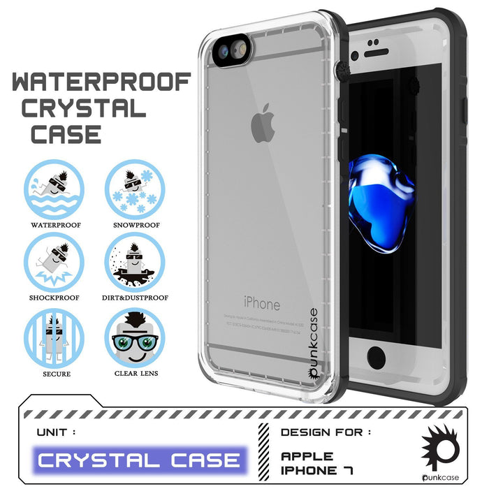 Apple iPhone 8 Waterproof Case, PUNKcase CRYSTAL White W/ Attached Screen Protector  | Warranty (Color in image: Black)