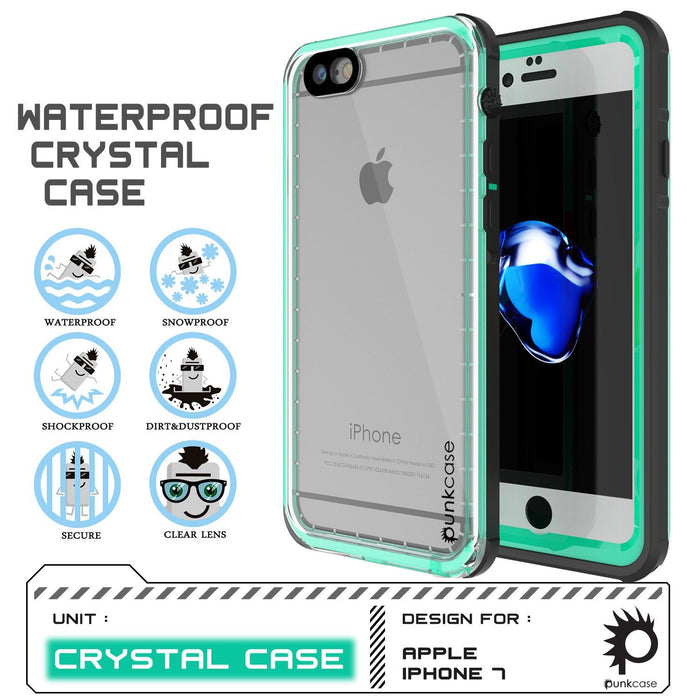 Apple iPhone 8 Waterproof Case, PUNKcase CRYSTAL Teal W/ Attached Screen Protector  | Warranty (Color in image: Black)
