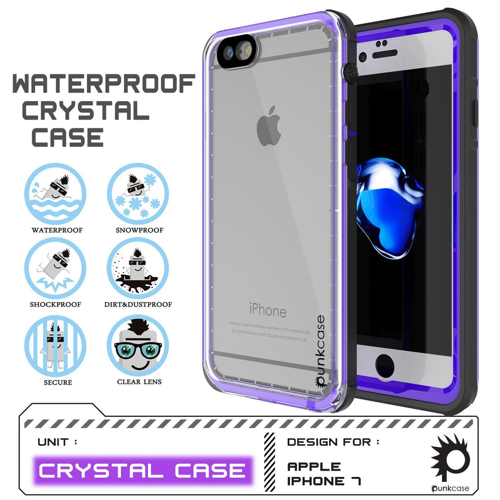 Apple iPhone 8 Waterproof Case, PUNKcase CRYSTAL Purple W/ Attached Screen Protector  | Warranty (Color in image: Black)
