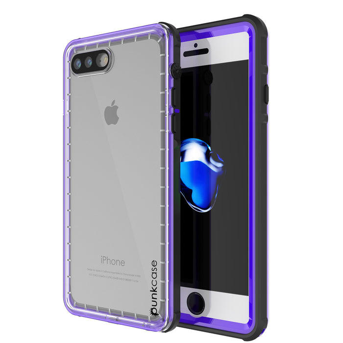 iPhone 7+ Plus Waterproof Case, PUNKcase CRYSTAL Purple W/ Attached Screen Protector  | Warranty (Color in image: purple)