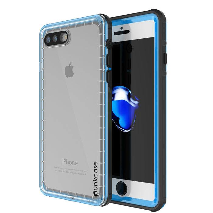 iPhone 7+ Plus Waterproof Case, PUNKcase CRYSTAL Light Blue  W/ Attached Screen Protector  | Warranty (Color in image: light blue)