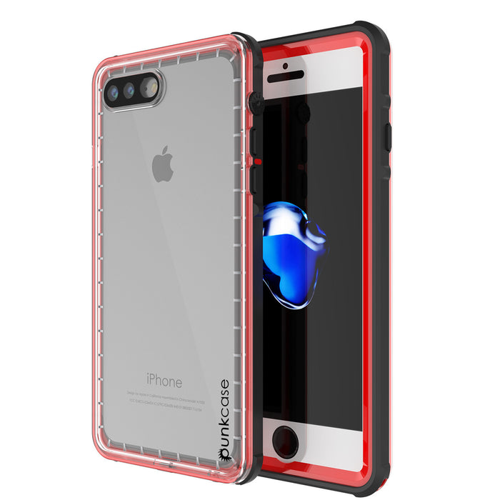 iPhone 7+ Plus Waterproof Case, PUNKcase CRYSTAL Red W/ Attached Screen Protector  | Warranty (Color in image: red)