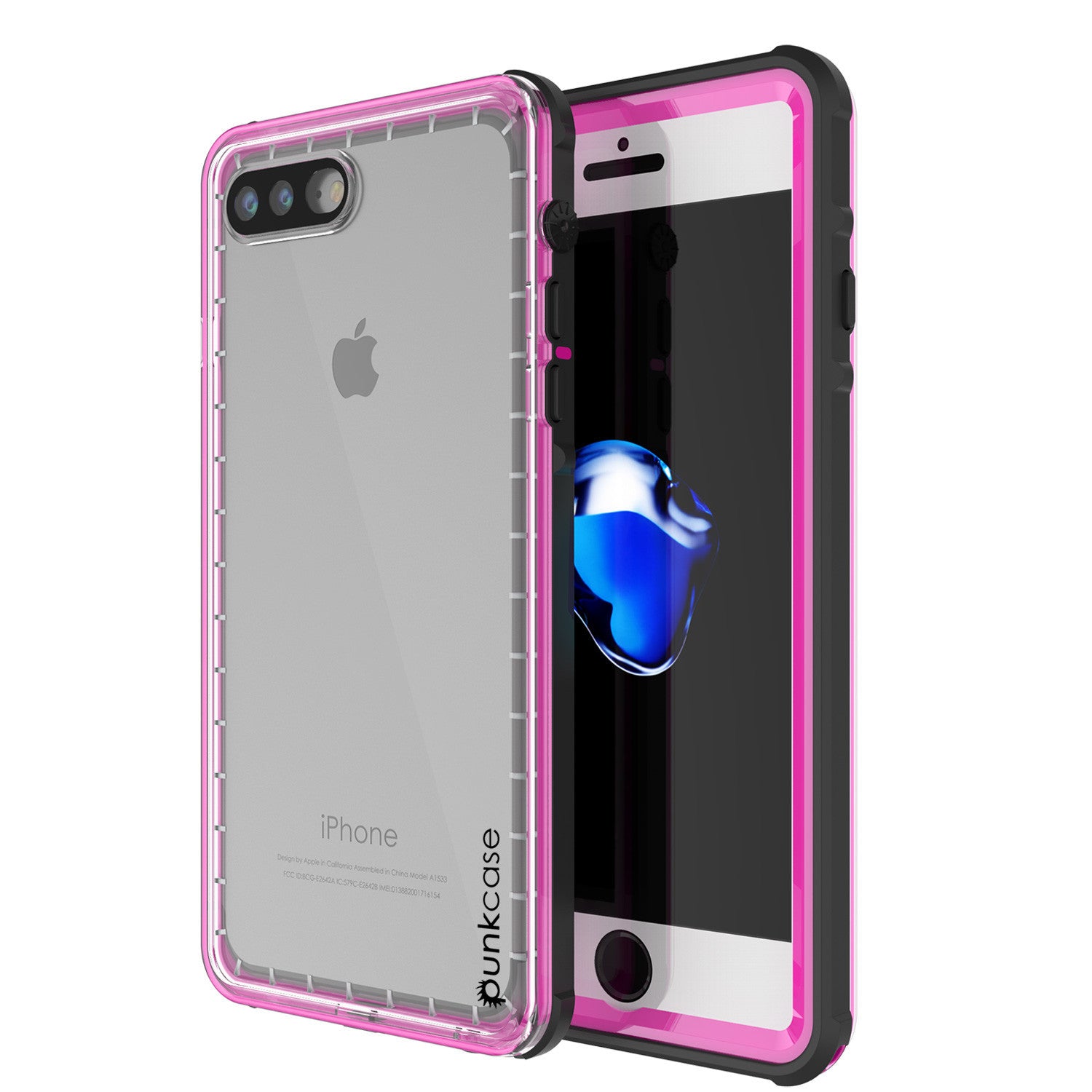 iPhone 7+ Plus Waterproof Case, PUNKcase CRYSTAL Pink W/ Attached Screen Protector  | Warranty (Color in image: pink)