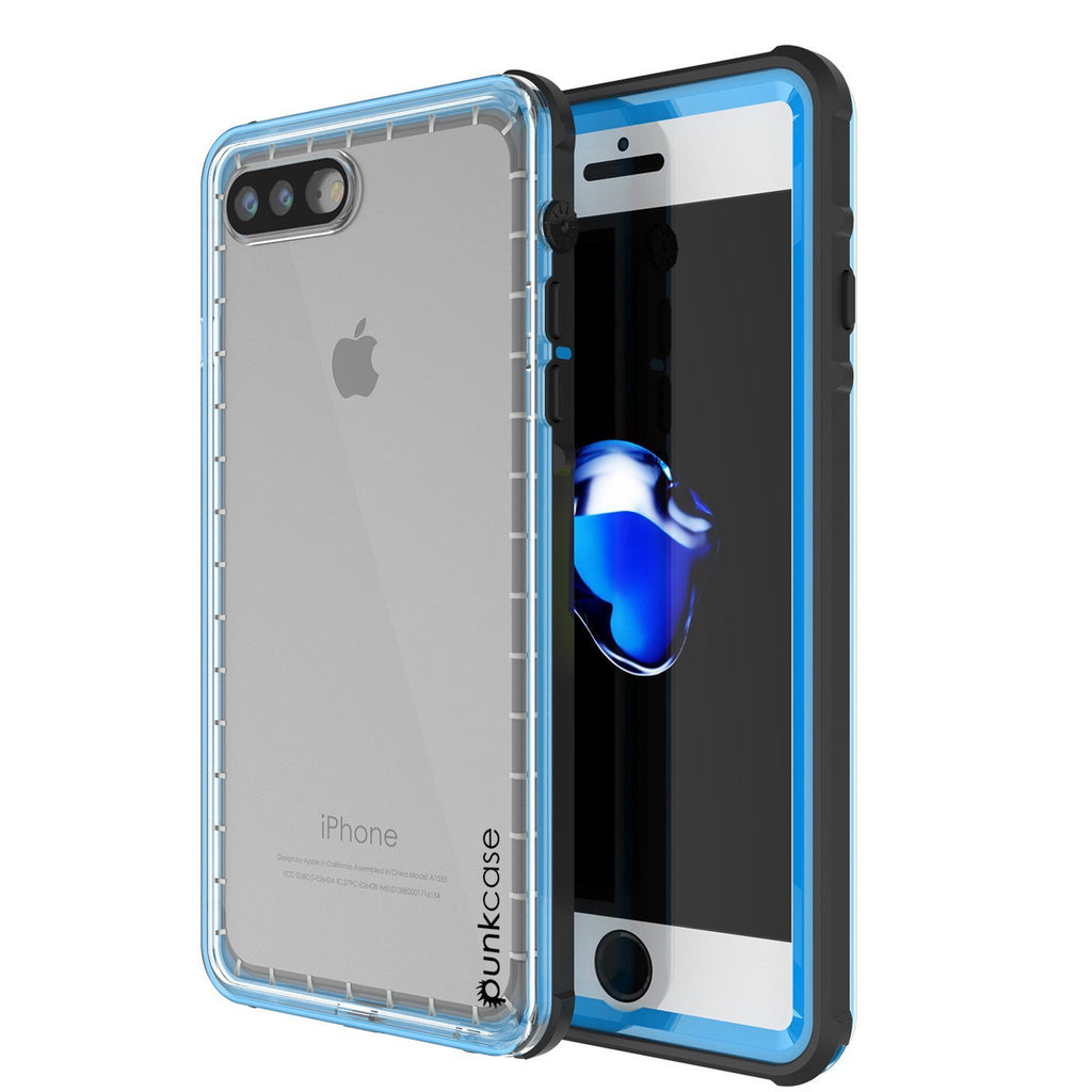 iPhone 8+ Plus Waterproof Case, PUNKcase CRYSTAL Light Blue  W/ Attached Screen Protector  | Warranty (Color in image: light blue)